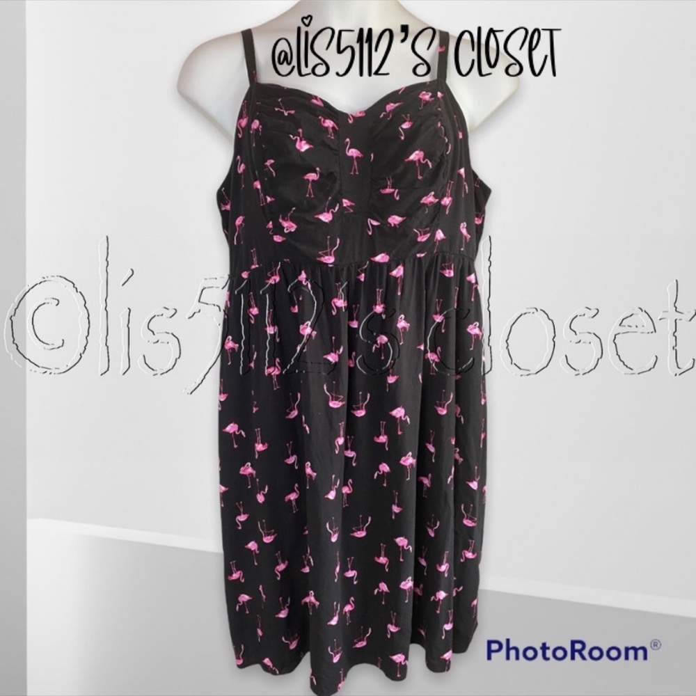Torrid Black & Pink Flamingo Print Challis Sundress Dress 3X - Picture 4 of 16